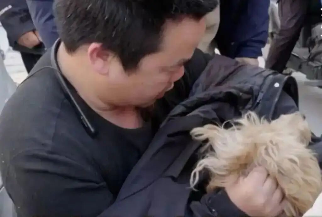 A resident found it hiding in a grassy area of the community while she was feeding homeless cats and dogs, and the residents managed to retrieve Ah Wang. Photo: QQ.com