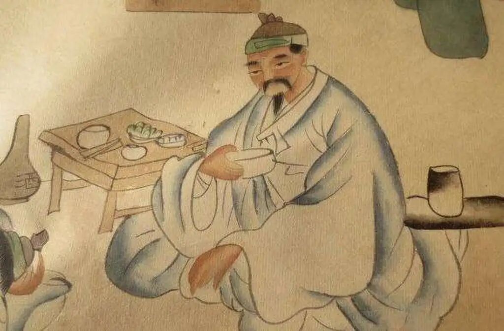 An old Chinese painting portrays a frugal lifestyle, featuring a simple meal and minimalist living. Photo: Sohu