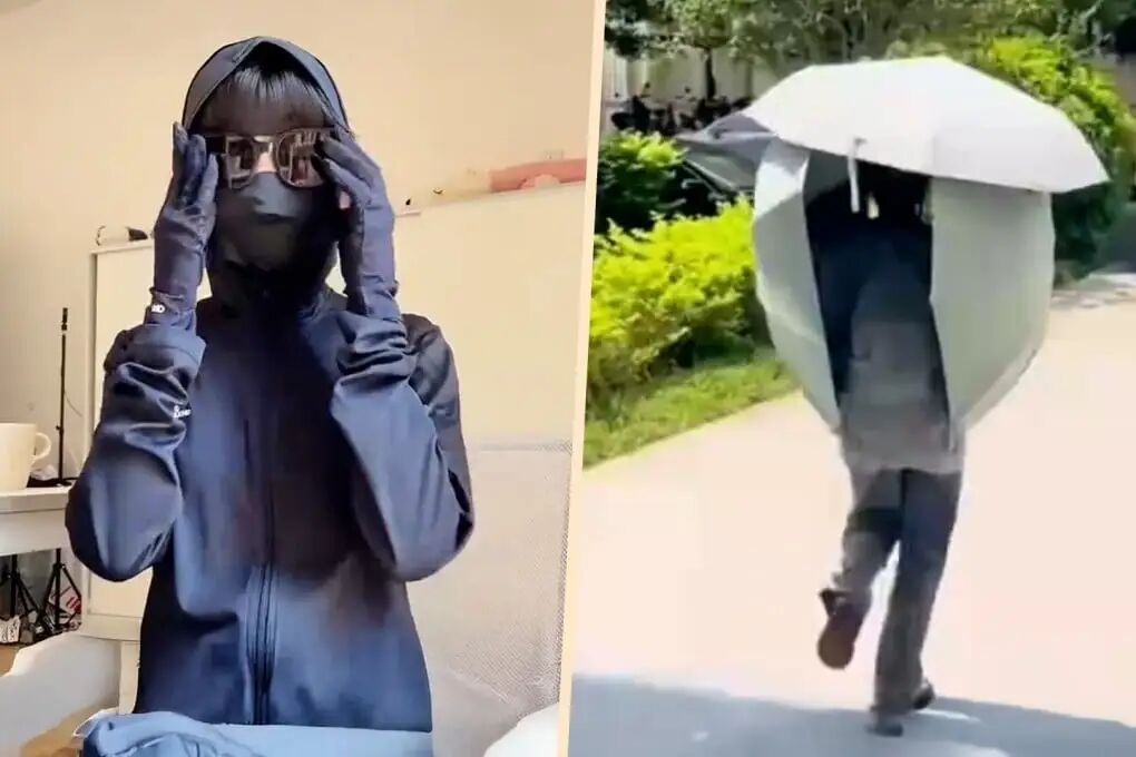 A Chinese woman, afraid of tanning and shielded from head to toe, suffered bone fractures after rolling over in bed. Photo: SCMP composite/ifeng