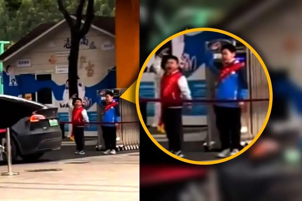 A primary school in China has caused outrage by making pupils salute teachers' cars when they arrive in the morning. Photo: Douyin