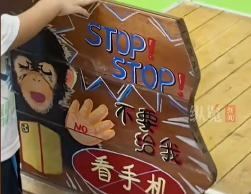 A notice posted on the outside Ding Ding's enclosure warns visitors not to show him video clips. Photo: Douyin