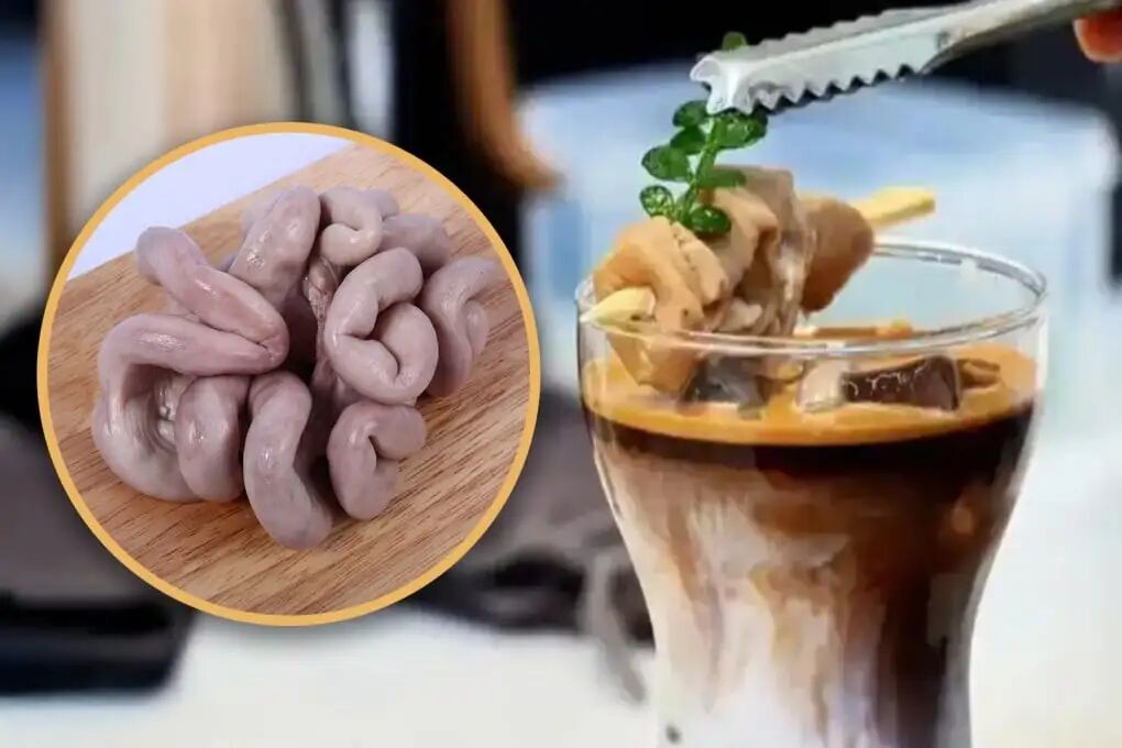 A cafe in China has gone viral for selling coffee laced with cooked pig intestine. Photo: SCMP composite/Shutterstock/Baidu