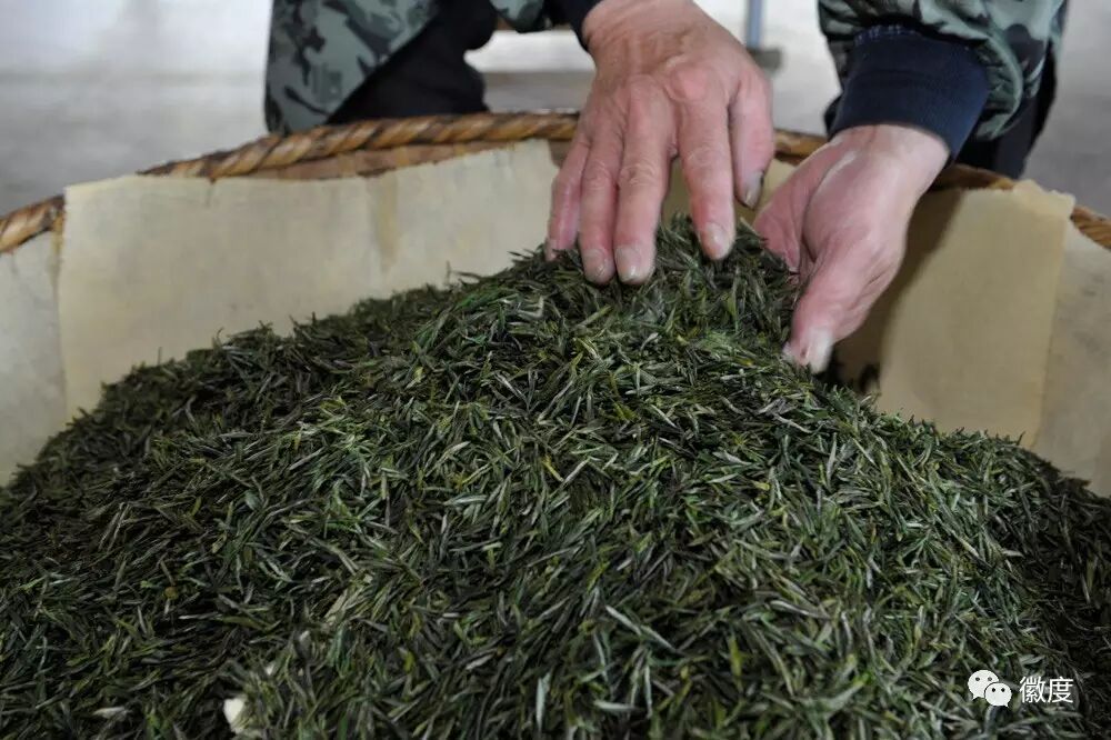 >>>舒福俊轻翻烘烤中的茶叶.