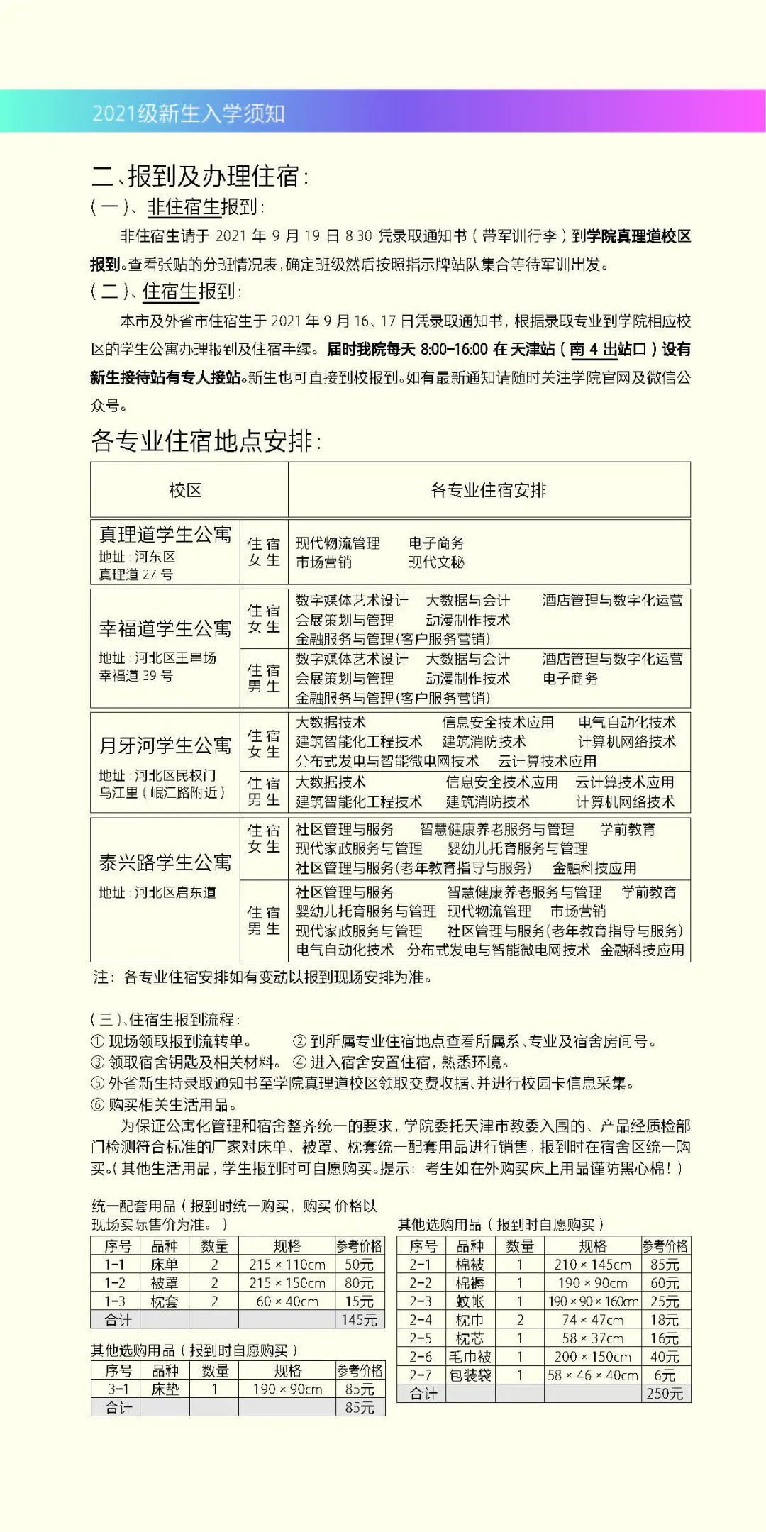 天津城市职业学院2021级新生入学须知（限天津春季高考新生、外省普通高考新生使用）