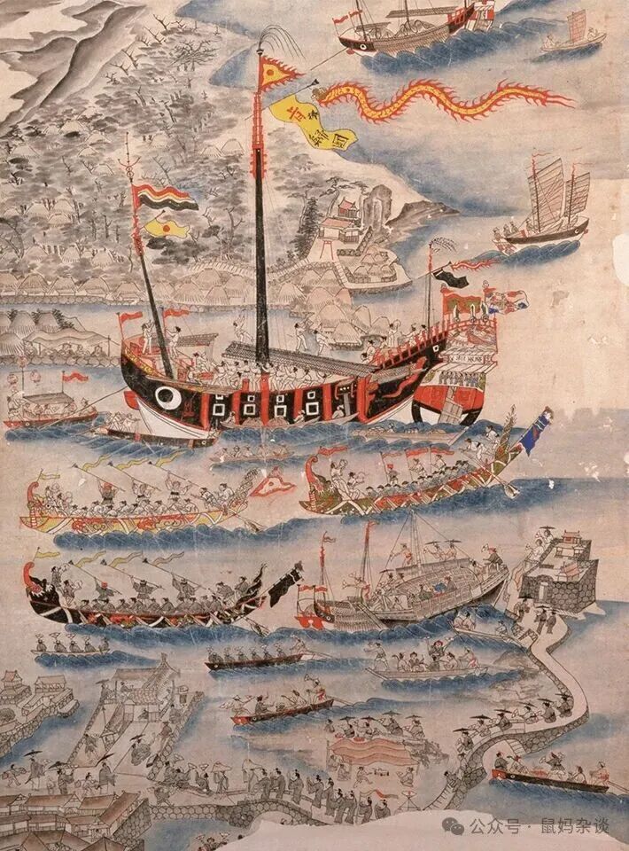 反映琉球王国向明朝派遣进贡船的画作 来源：冲绳县立博物馆