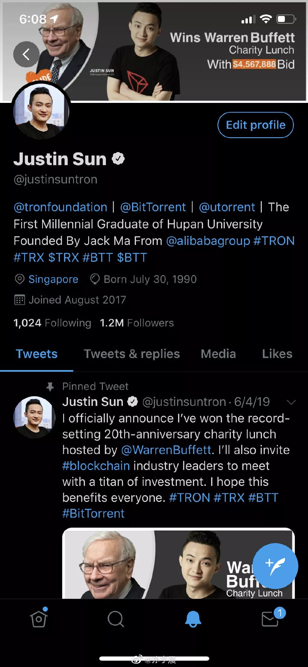 放巴菲特鸽子的孙宇晨：一边炒作，一边套现