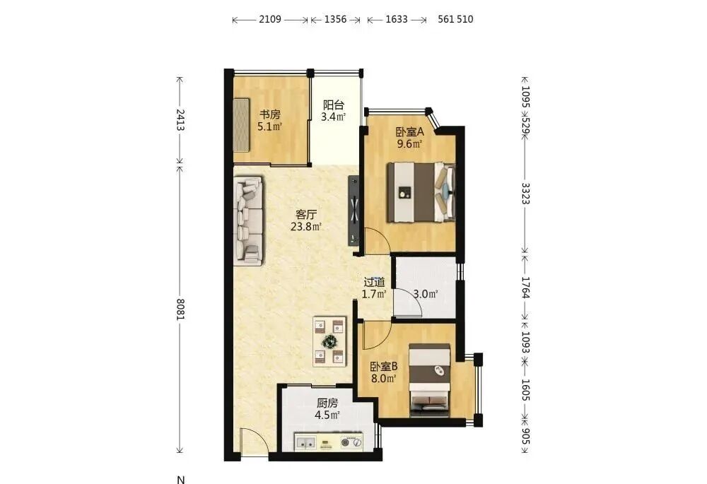 天河北二手房出售，侨林苑74.2平，760万！