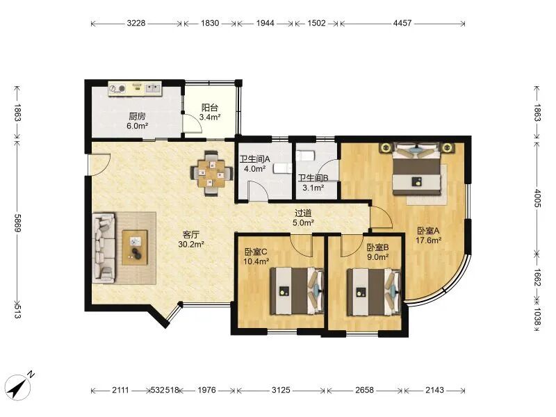 天河北总价760万三房 | 东方之珠花园，115平，南向，业主急售！