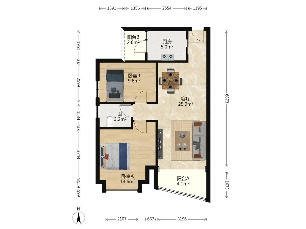 天河北总价720万 | 金碧翡翠华庭，88平南向精装大两房，业主诚心出售！