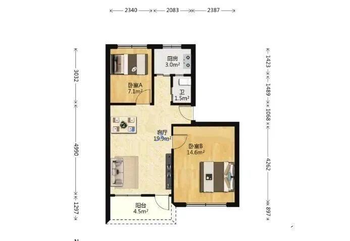 天河北二手房出售，两房，一梯两户，南北向，价格低