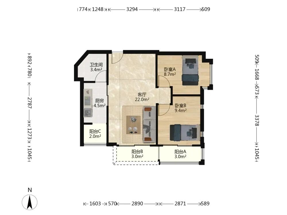 天河北总价670万两房 |  协和新世界，74平两房，龙口西小学、花园小区