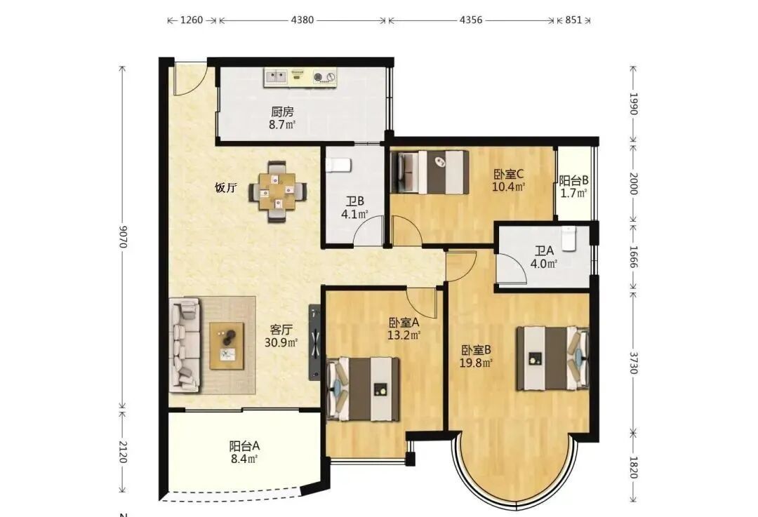 天河北二手房出售，金碧翡翠华庭，127.5平，1190万！