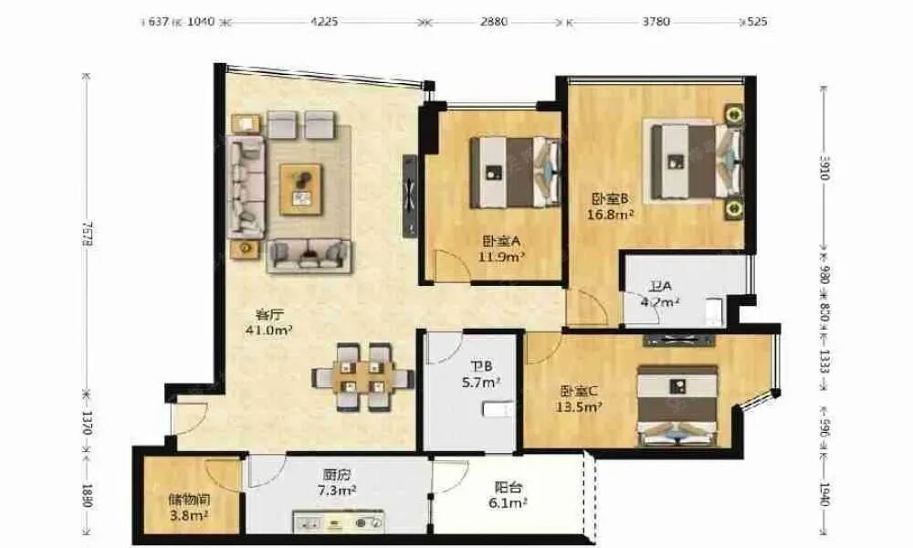 天河北二手房，天誉花园150m²，三房，小区单价*低的房源