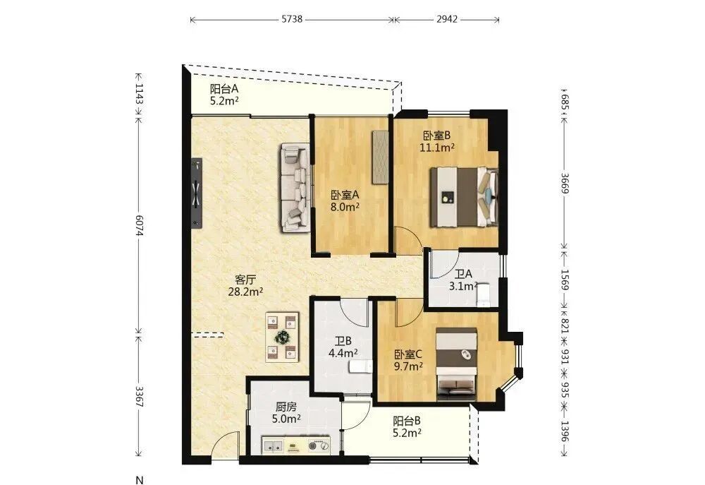 天河北二手房出售，天誉花园108.6平，总价865万！