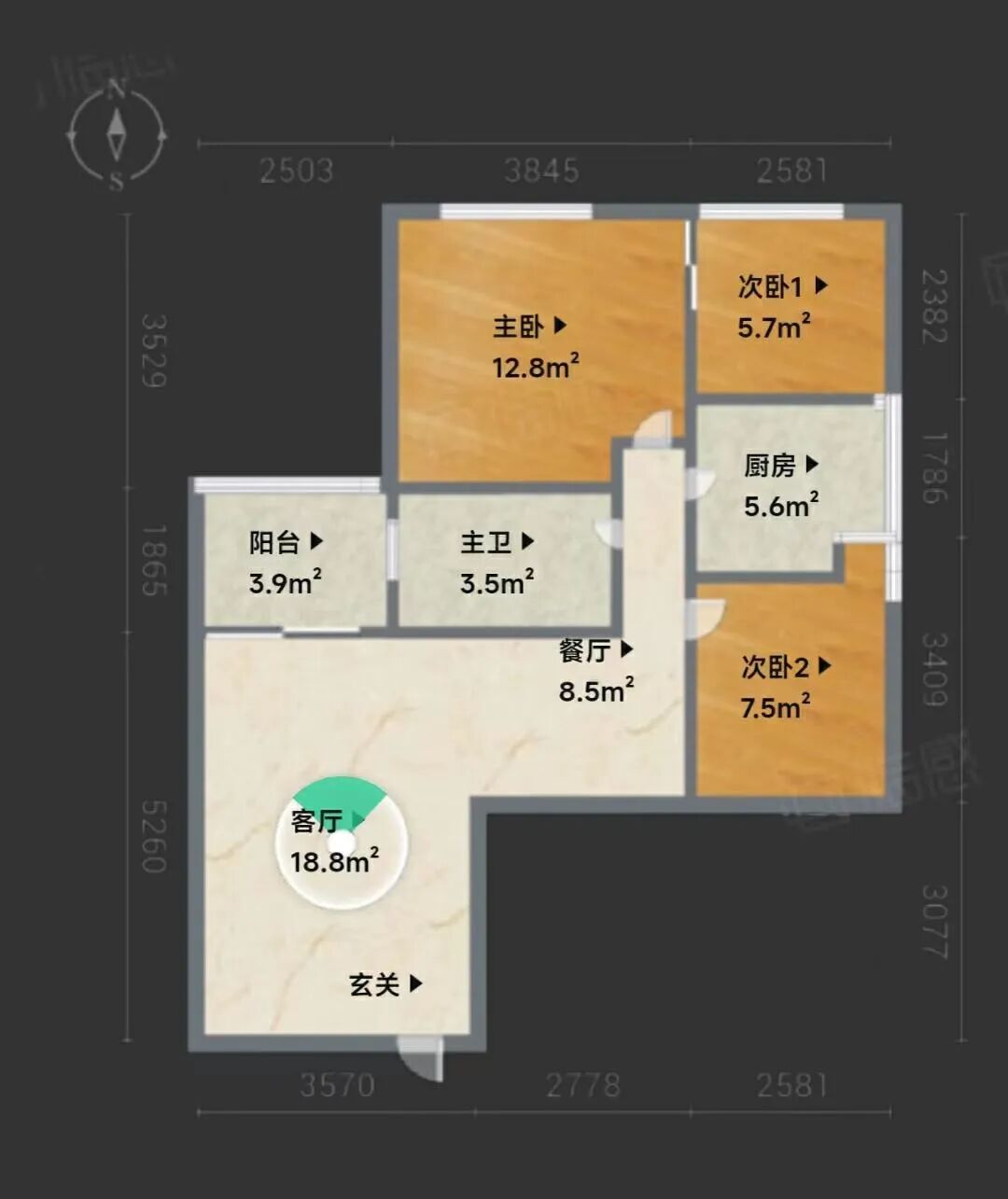 天河北总价590万 | 金田花苑，80平，厅出阳台、户型实用、业主急售！