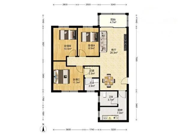 天河北总价620万三房| 金田花苑，96平三房，满五*、业主急售