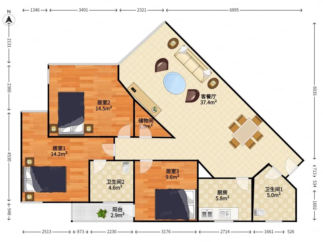 天河北二手房【帝景苑】113平，总价918万！