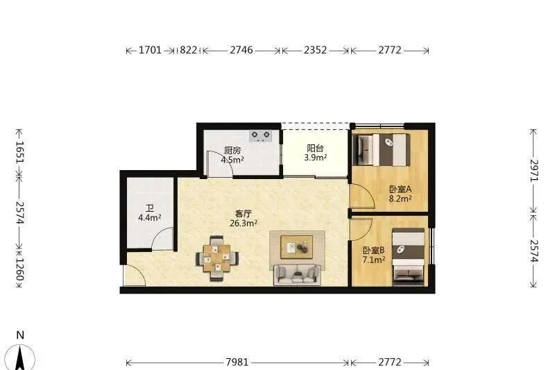 天河北二手房【侨林苑】74平，总价590万！