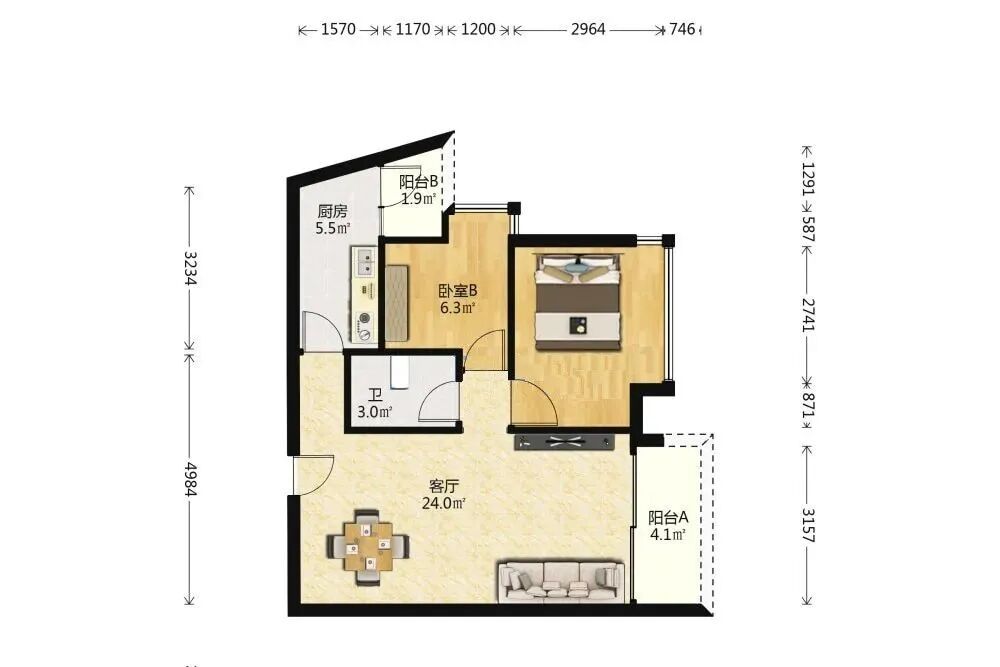 天河北二手房出售，中怡城市花园69平，688万1