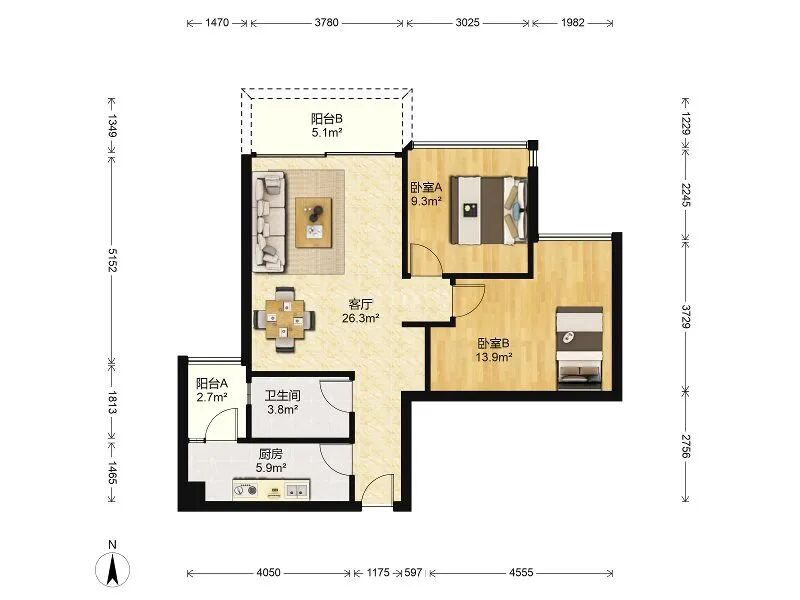 天河北总价848万两房 |   保利中辰广场，82平两房，高层视野开阔、业主诚心出售
