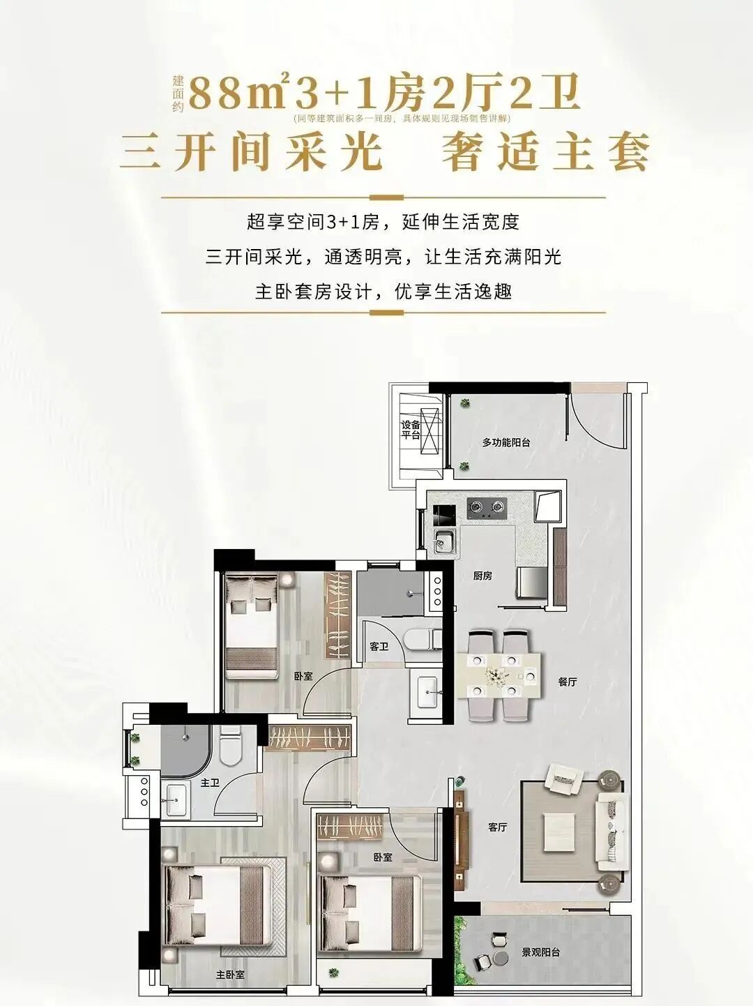 天河总价450万起 | 珠江花城88㎡3+1房