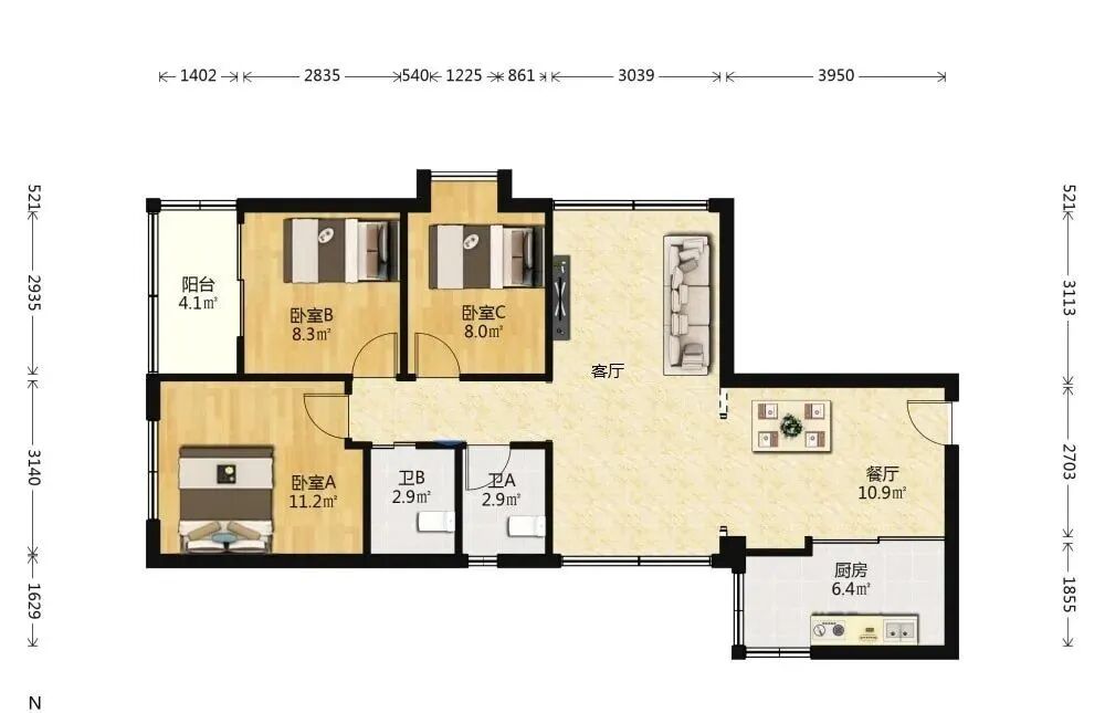 天河北二手房出售，穗园小区98.7平，685万