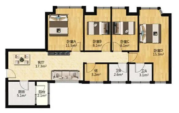 天河北总价715万 | 金海花园，105平，户型方正、即买即入住！