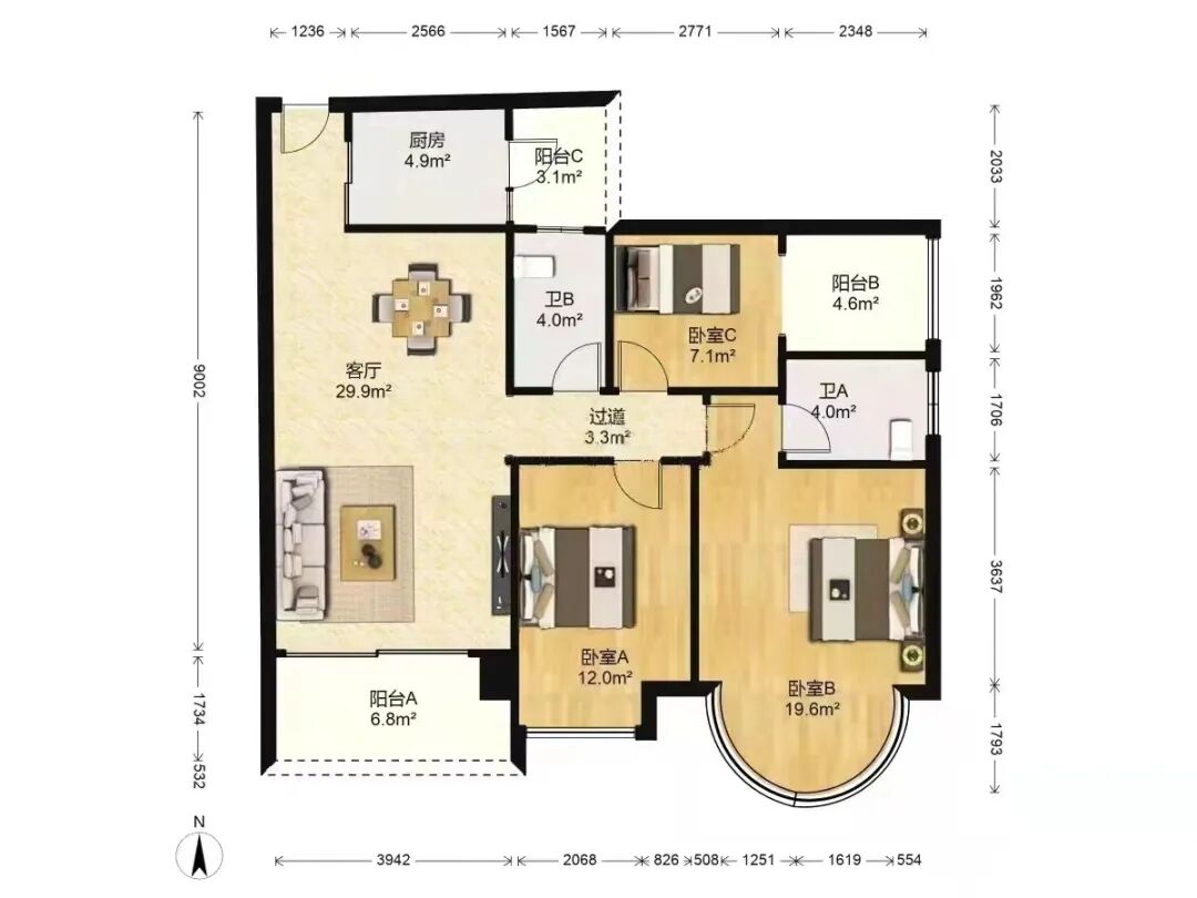 天河北总价1230万三房 | 金碧翡翠华庭，128平三房，无抵押、急售！