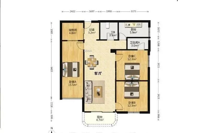 天河北二手房【龙口花苑】116平，总价970万！