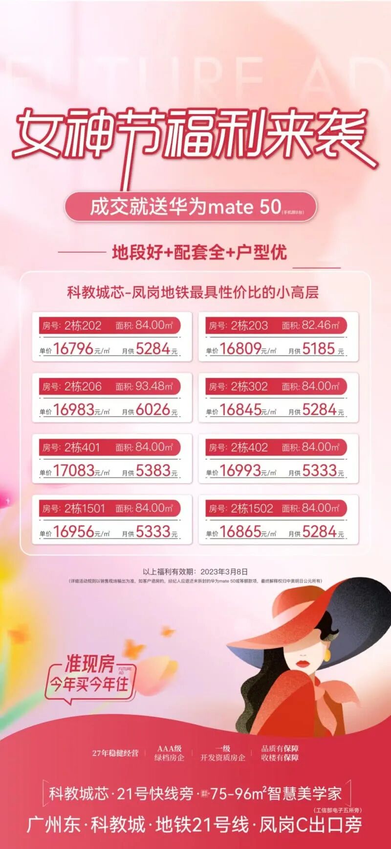 中奥方直明日公元女神节福利，推出多套特价房源！