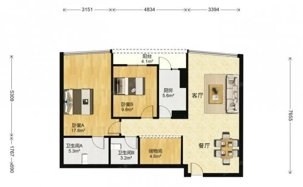 天河北二手房出售，天誉花园出售总价*低的三房单位！