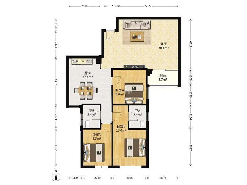 天河北二手房【金田花苑】120平，总价799万！