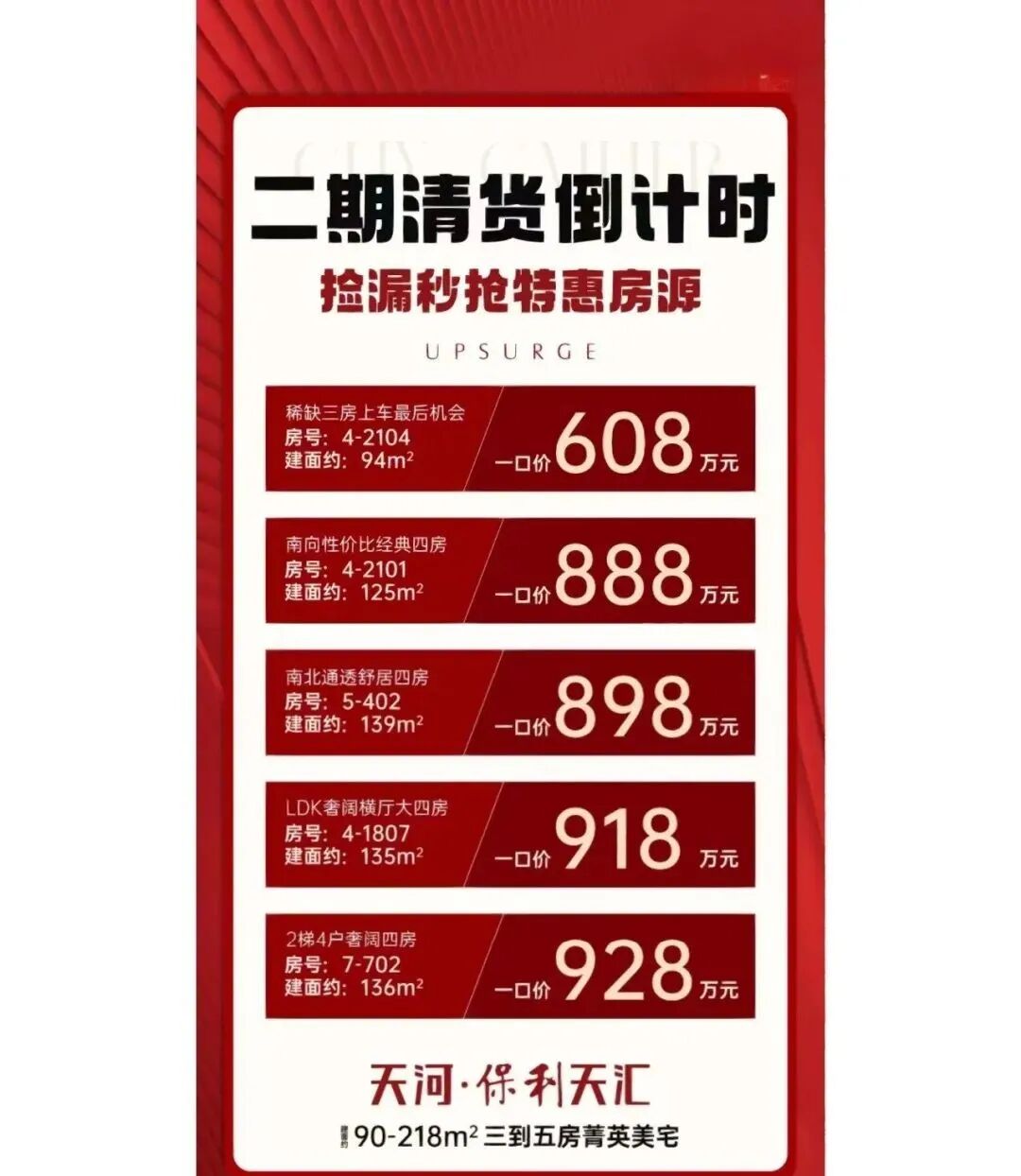 天河保利天汇将推大户型，附：每个户型的在售价格