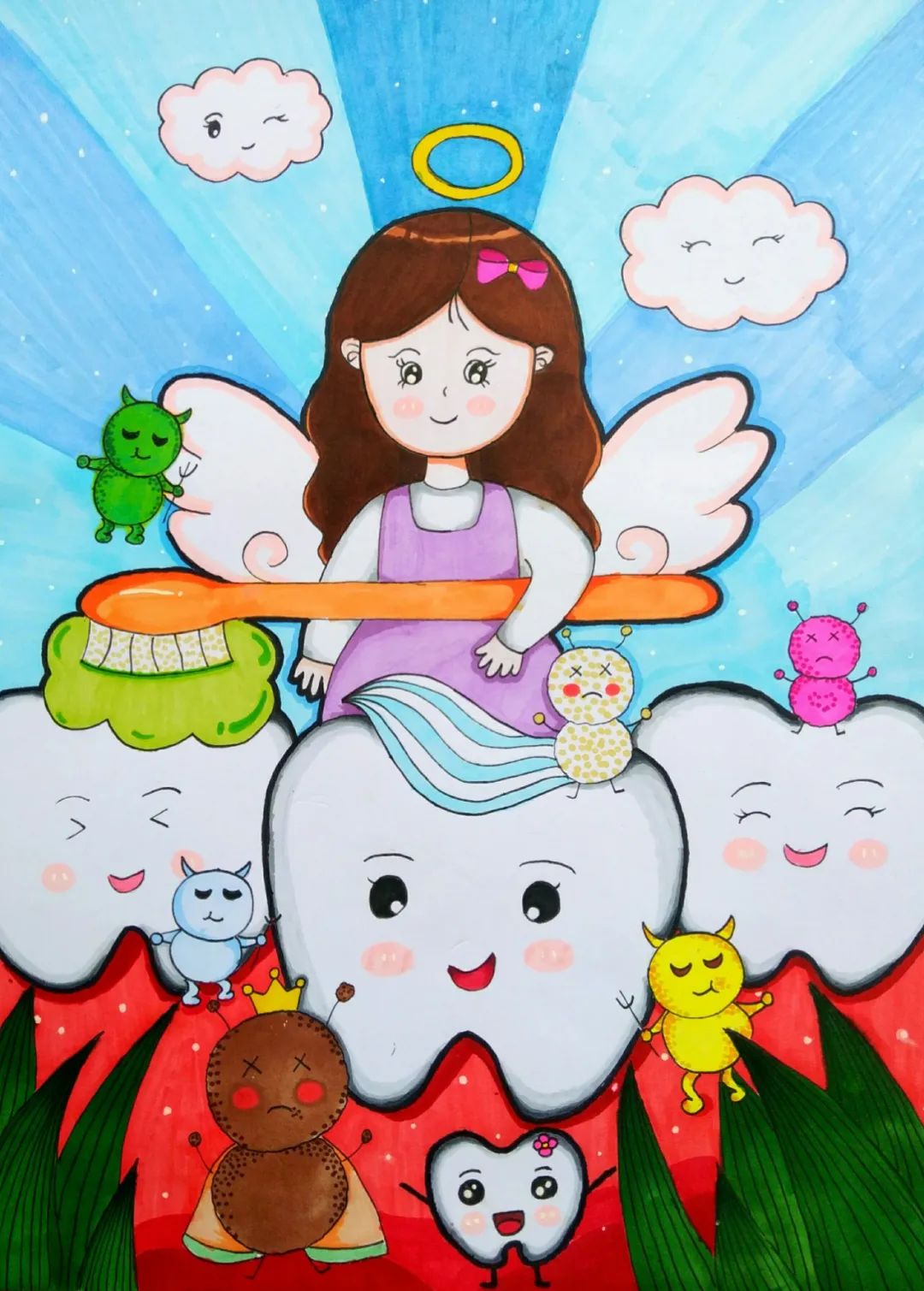 一等奖自从"口腔健康 全身健康"全国爱牙日赛嘉少儿绘画比赛开始以来