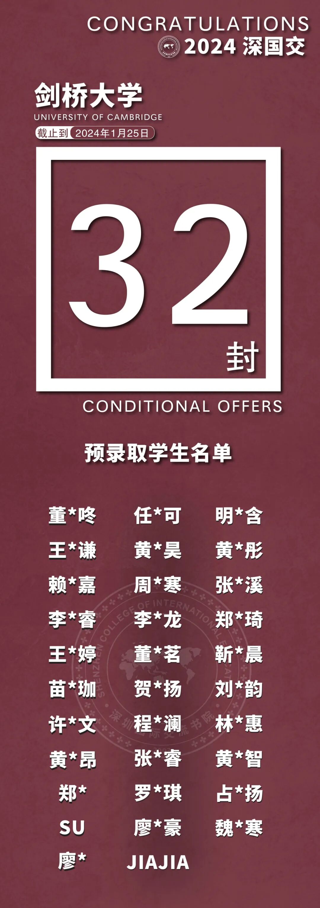 【官宣】32枚剑桥录取｜深国交2024届牛剑预录取合计48枚，冠居全国  深国交 深圳国际交流学院 剑桥大学 牛津大学 第2张