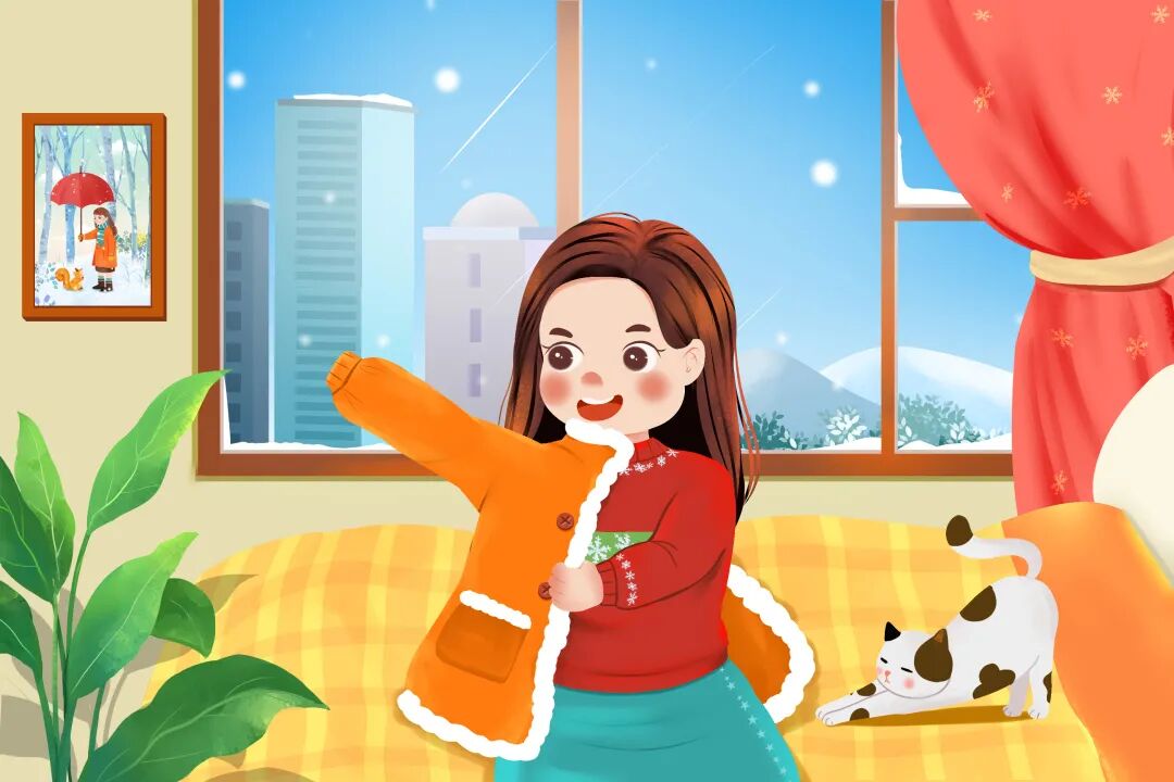 攝圖網(wǎng)_402026985_冬季天氣變冷女孩及時(shí)添加厚衣服情景畫面插畫（非企業(yè)商用）.jpg