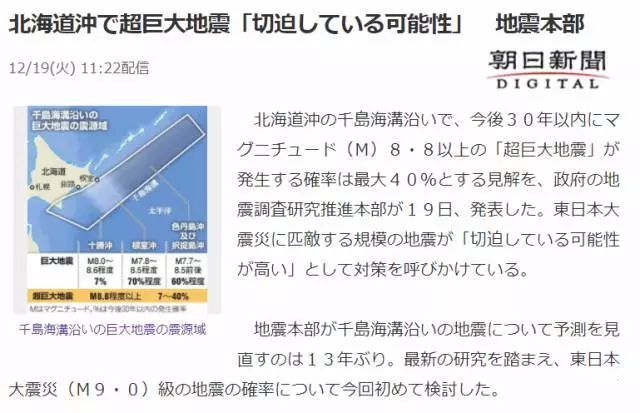 日本地震调查局 北海道或将发生8 8级大地震 自由微信 Freewechat