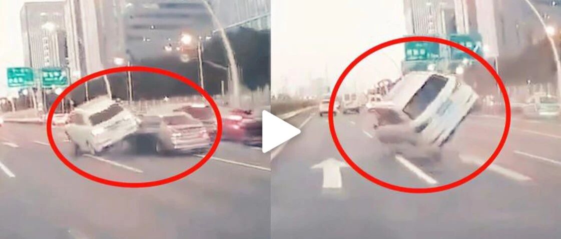 惊险！小车高架实线变道弹飞SUV，车主反应堪称教科书级