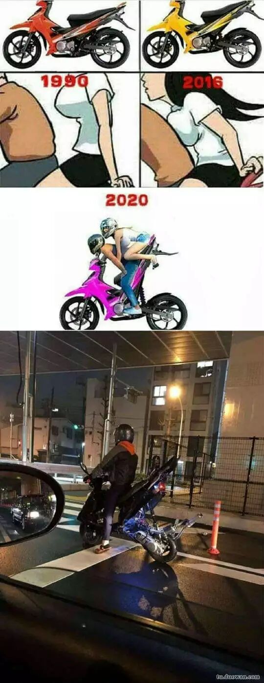 感受下摩托車的進化史 就差個女朋友了 每日笑圖 百思不得姐 微文庫