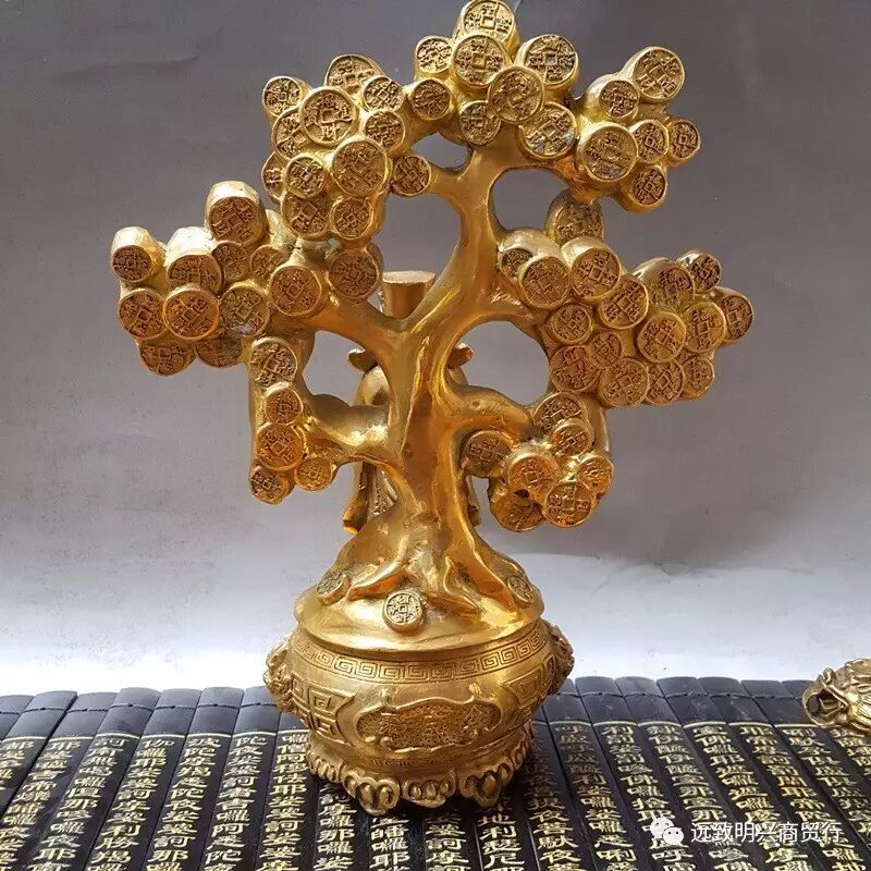 开光纯铜文财神爷招财摇钱树风水摆件精致铜器588元