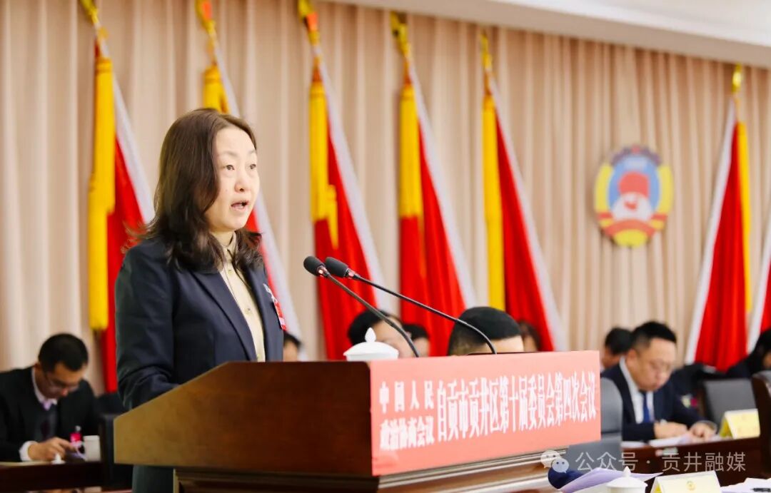 ▲吴鸿莉向大会报告区政协十届二次会议以来的提案工作