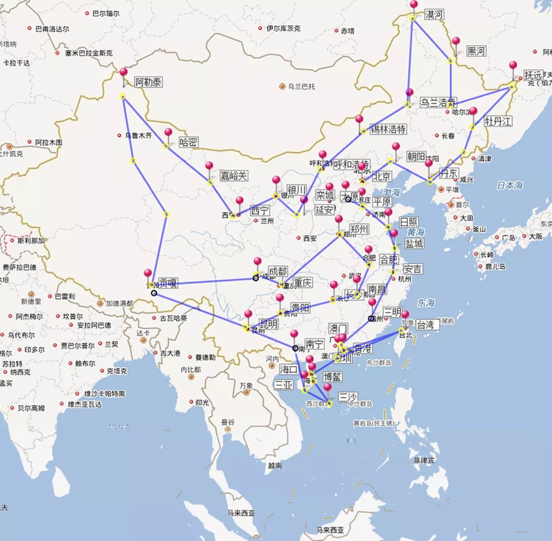 本地图只为显示此次飞行航线