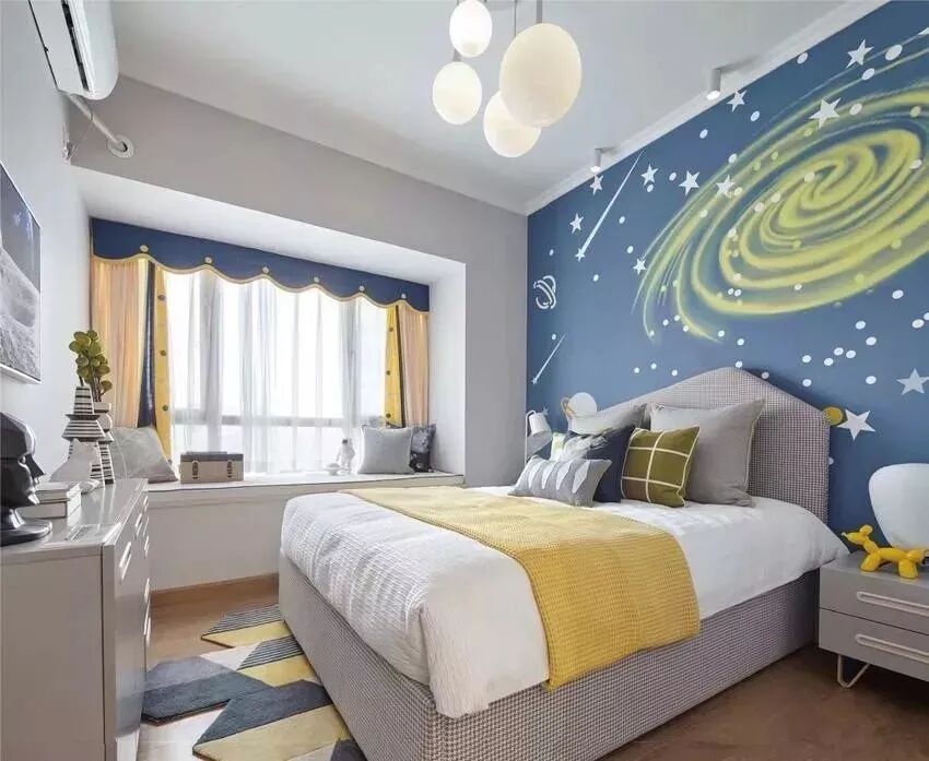 125㎡中式，手绘梦幻星空背景墙，被儿童房惊艳到了！