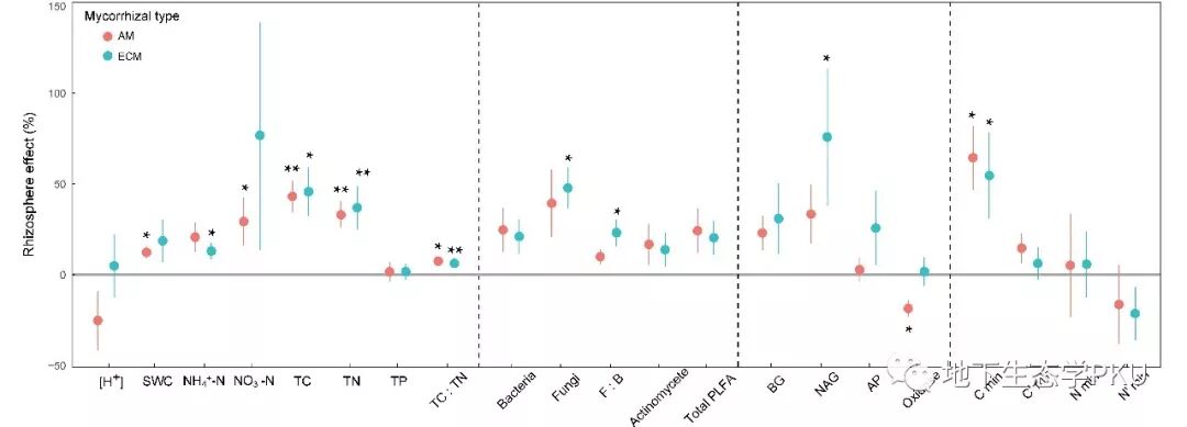 温带森林不同菌根类型树种根际效应的组内变异大于组间变异