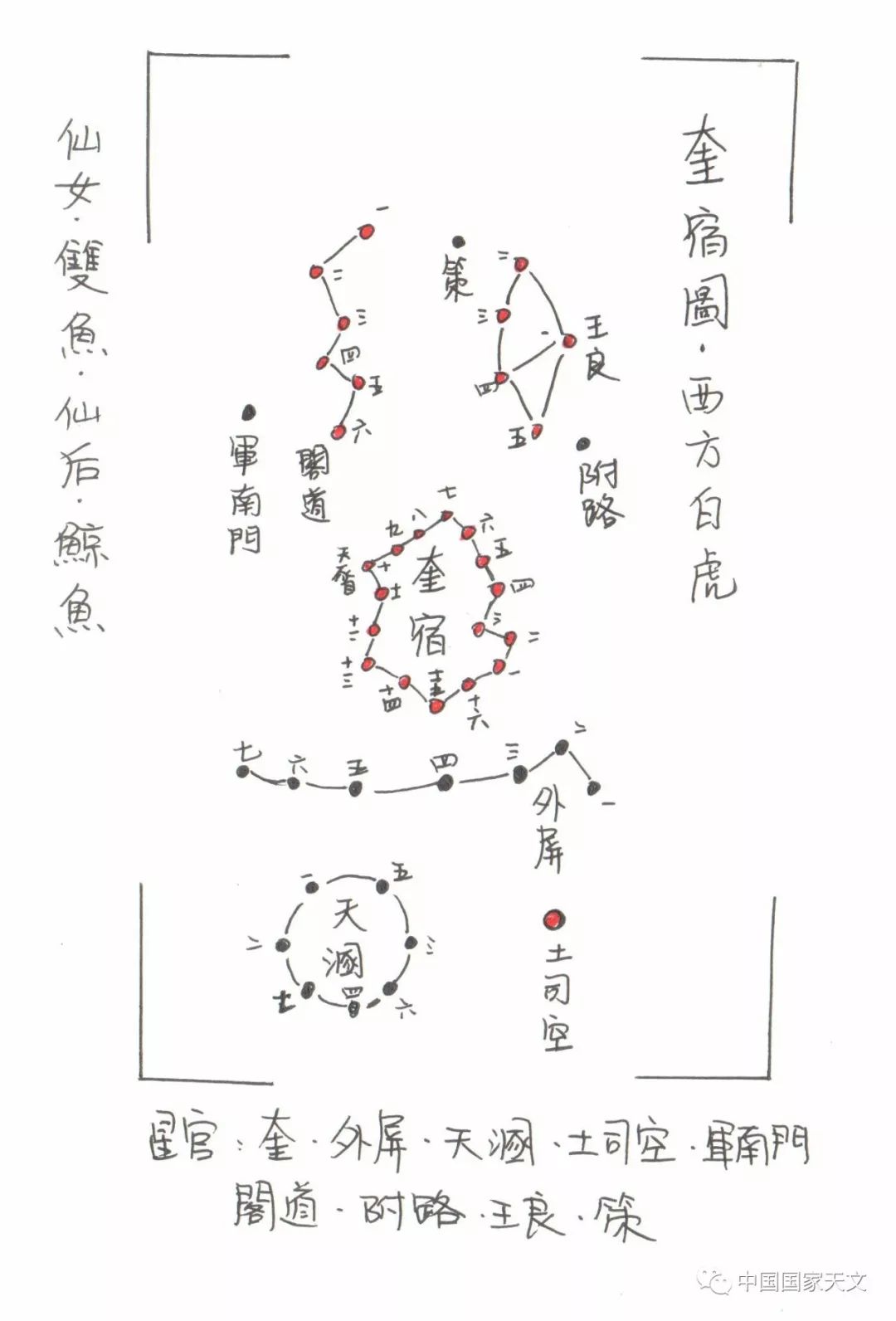 手繪二十八星宿 西方白虎 中國國家天文 微文庫