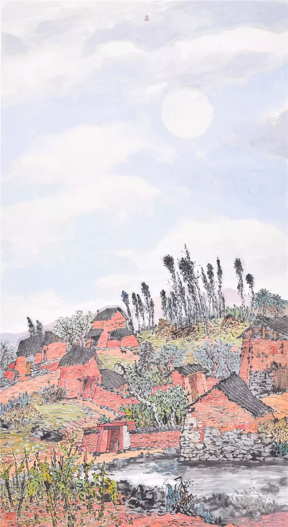 李平  红土地·家乡月圆  180cm×97cm   2016年