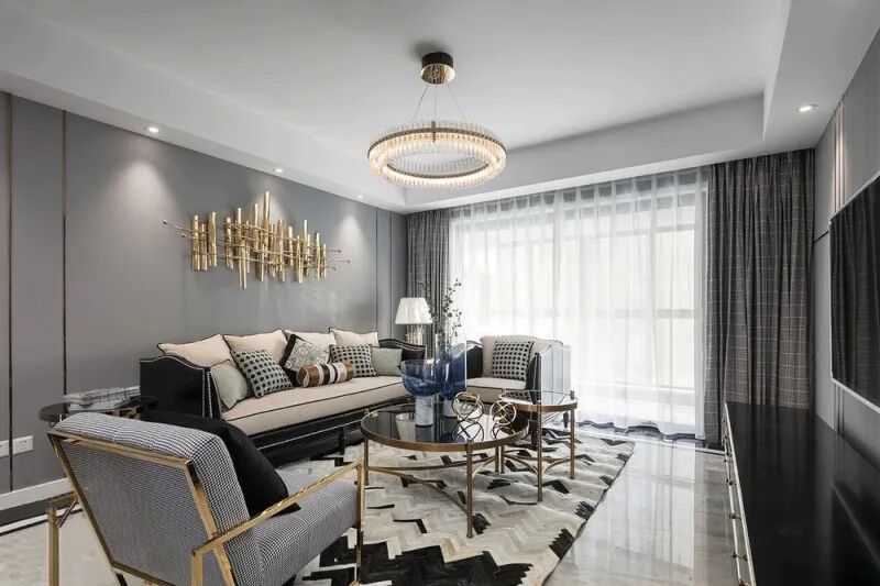 143㎡轻奢美式风格装修，高级灰+金色点缀，满满的高级感！