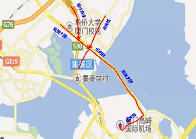 ②厦门大桥-嘉禾路-火炬路- 枋湖北二路-金尚路.