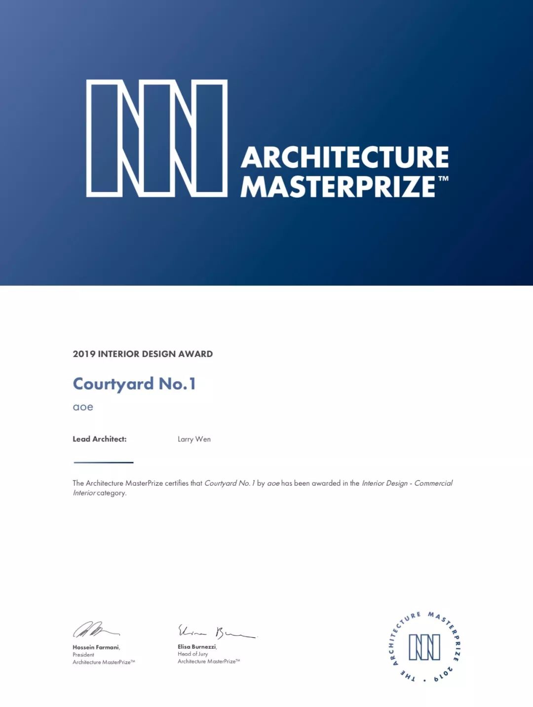 aoe事建组喜获2019 &quot;The Architecture MasterPrize&quot;