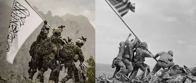 塔利班特种部队穿美制装备 模仿美军"插国旗"经典动作